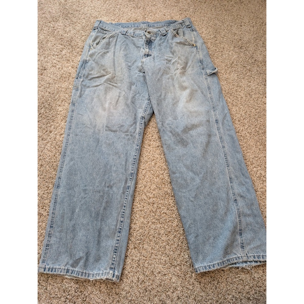 90s Lee Dungarees Mens Light Wash Carpenter Jeans Relaxed Fit 35x29 Workwear